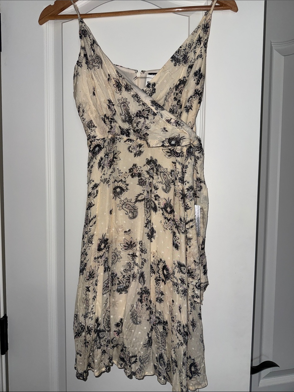 Express Cream and Black Floral Midi Wrap Dress